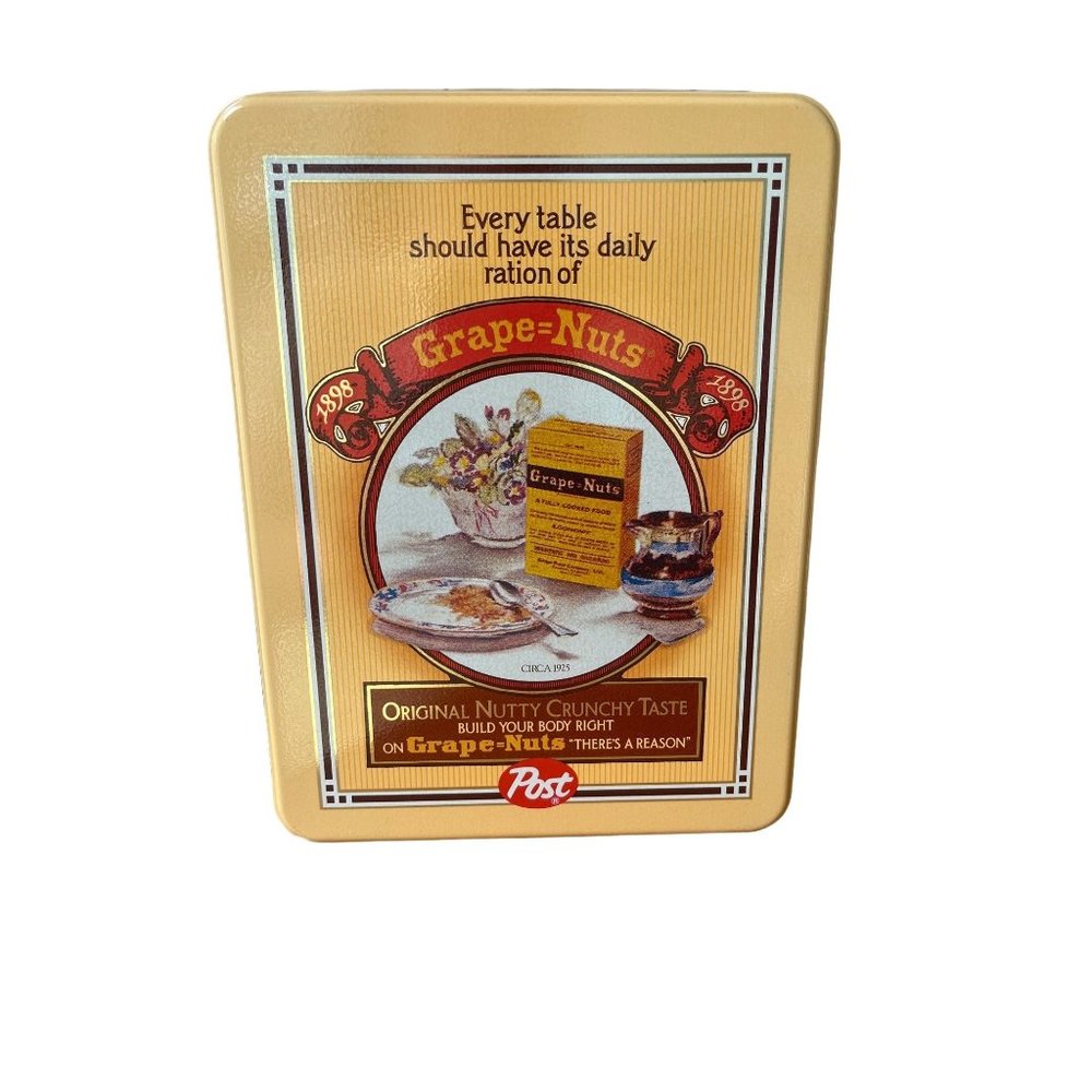 Vintage Post Grape Nuts 1910 to 1920 Advertising 1980 cereal Tin Retro Storage